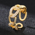 Knot Rope Buckle Geometric Couple Ring With Inlaid Zircon, Trendy Meaningful Gift Jewelry view 3