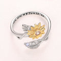 Adjustable Realistic Sunflower Flower Ring For Women With Engraved Leaf Fashion Jewelry view 5