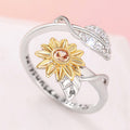 Adjustable Realistic Sunflower Flower Ring For Women With Engraved Leaf Fashion Jewelry view 2