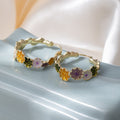 Elegant Korean Style Colorful Enamel Flower Gold Alloy Hoop Huggie Women's Fashion Earrings view 4