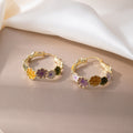Elegant Korean Style Colorful Enamel Flower Gold Alloy Hoop Huggie Women's Fashion Earrings view 3