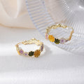 Elegant Korean Style Colorful Enamel Flower Gold Alloy Hoop Huggie Women's Fashion Earrings view 1