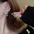 Copper Full Rhinestone Flower Drop Earrings With Silver Pins, Elegant Commuter Style view 4