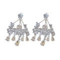 Chic Alloy Rhinestone Flower Tassel Drop Earrings For Women With Silver Needle view 5