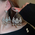 Chic Alloy Rhinestone Flower Tassel Drop Earrings For Women With Silver Needle view 2