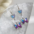 Elegant Sweet Cool Gradient Enamel Butterfly Pearl Rhinestone Crystal Alloy Dangle Hook Earrings view 4