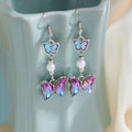 Elegant Sweet Cool Gradient Enamel Butterfly Pearl Rhinestone Crystal Alloy Dangle Hook Earrings view 1