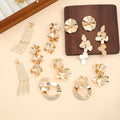 Luxury Gold Alloy 3D Flower Leaf Tassel Drop Stud Earrings For Women Statement Vintage Metal Earrings view 2
