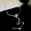 Light Luxury Copper Full Rhinestone Floral Waterdrop Tassel Sweater Necklace view 2