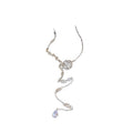 Light Luxury Copper Full Rhinestone Floral Waterdrop Tassel Sweater Necklace view 5