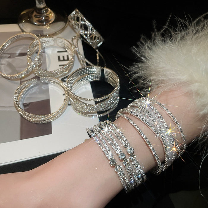 Luxury Rhinestone Cross Line Bangle With Faux Pearl Sparkle Minimalist Fashion Jewelry