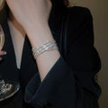 Luxury Rhinestone Cross Line Bangle With Faux Pearl Sparkle Minimalist Fashion Jewelry view 4
