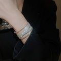 Luxury Rhinestone Cross Line Bangle With Faux Pearl Sparkle Minimalist Fashion Jewelry view 3