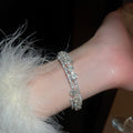 Korean Style Copper Multi Layer Rhinestone Flower Bangle With Circular Line Design view 3