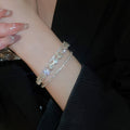 Korean Style Copper Multi Layer Rhinestone Flower Bangle With Circular Line Design view 1