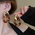 Chic Acrylic Leopard Print Chain Drop Earrings With Silver Needle Posts Geometric Statement Design view 3