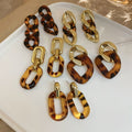 Chic Acrylic Leopard Print Chain Drop Earrings With Silver Needle Posts Geometric Statement Design view 4