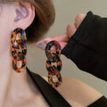 Chic Acrylic Leopard Print Chain Drop Earrings With Silver Needle Posts Geometric Statement Design view 2
