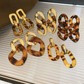 Chic Acrylic Leopard Print Chain Drop Earrings With Silver Needle Posts Geometric Statement Design view 1