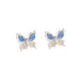 Elegant 3D Double Layer Cat Eye Butterfly Studs With Rhinestone Inlaid Alloy Silver Needle Earrings view 5