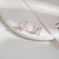 Elegant 3D Double Layer Cat Eye Butterfly Studs With Rhinestone Inlaid Alloy Silver Needle Earrings view 4