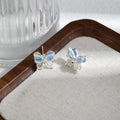 Elegant 3D Double Layer Cat Eye Butterfly Studs With Rhinestone Inlaid Alloy Silver Needle Earrings view 2