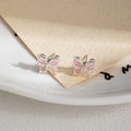 Elegant 3D Double Layer Cat Eye Butterfly Studs With Rhinestone Inlaid Alloy Silver Needle Earrings view 3