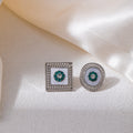 Vintage Luxury Asymmetric Geometric Flower Enamel Rhinestone Alloy Silver Needle Stud Earrings view 2