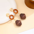 Vintage Ethnic Wooden Diamond Bead Dangle Earrings For Women Alloy Hook Geometric Bohemian Drop Earrings view 4