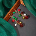 Christmas Bell Charm Long Tassel Alloy Enamel Beaded Red Green Holiday Statement Earrings view 4