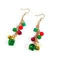 Christmas Bell Charm Long Tassel Alloy Enamel Beaded Red Green Holiday Statement Earrings view 5