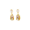 European Vintage Luxury Gold Alloy Teardrop Pearl Flower Inlaid Enamel Rhinestone Drop Stud Earrings view 5