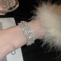 Elegant Multi Layer Faux Pearl Rhinestone Fabric Stretch Bangle view 3