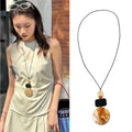 Vintage Ethnic Gradient Resin Round Pendant Sweater Necklace For Women Geometric Statement Design view 1