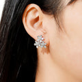 Floral Flower Stud Earrings For Women, Elegant Daily Wear Zircon Inlaid Shiny Fashion Earrings view 3