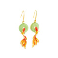 Elegant New Chinese Green Round Jade Disc Koi Fish Alloy Enamel Dangle Drop Hanfu Fashion Earrings view 5