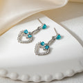 Elegant French Blue Crystal Heart Hollow Bow Tassel Studs With Rhinestone Alloy Dangle Earrings view 4