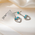 Elegant French Blue Crystal Heart Hollow Bow Tassel Studs With Rhinestone Alloy Dangle Earrings view 3