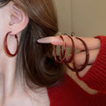 Chic Alloy Red Enamel Twisted Hoop Earrings With Silver Posts Korean Geometric Jewelry view 2