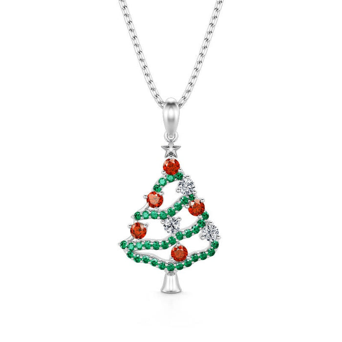 Sparkling Colorful Christmas Tree Pendant Necklace For Women Festive Holiday Gift Jewelry