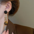 Chic Geometric Faux Tiger Eye Chain Drop Earrings With Silver Pins For Women view 3