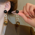 Chic Geometric Faux Tiger Eye Chain Drop Earrings With Silver Pins For Women view 1