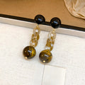 Chic Geometric Faux Tiger Eye Chain Drop Earrings With Silver Pins For Women view 4