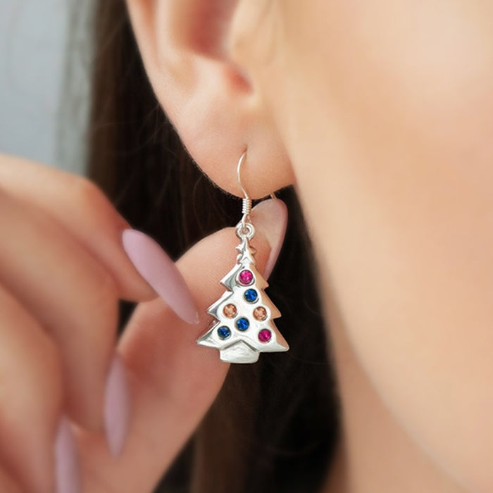 Colorful Christmas Tree Drop Earrings For Women With Micro Paved Festive Holiday Jewelry