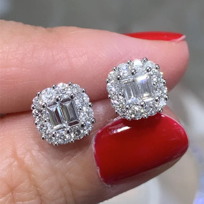 Sparkling Zircon Inlaid Geometric Stud Earrings For Women, Light Luxury Wedding Banquet Jewelry