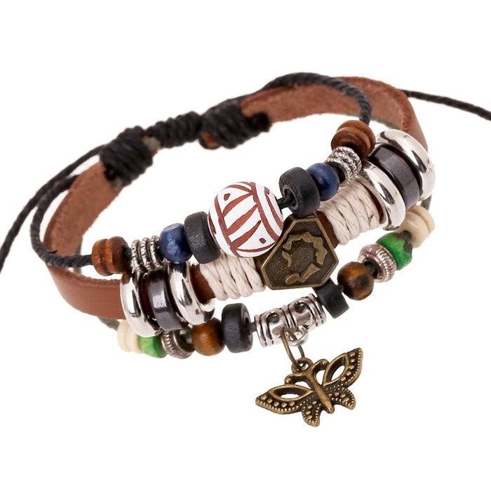 Vintage Personalized Cowhide Leather Beaded Bracelet Fashion Versatile Genuine Leather Jewelry