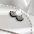 Vintage Ethnic Fan Shape Hollow Alloy Black Bead Tassel Drop Dangle Earrings view 3