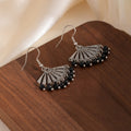 Vintage Ethnic Fan Shape Hollow Alloy Black Bead Tassel Drop Dangle Earrings view 4