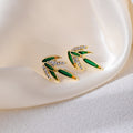 Light Luxury Chinese Style Bamboo Leaf Green Enamel Rhinestone Alloy Silver Needle Stud Earrings view 3