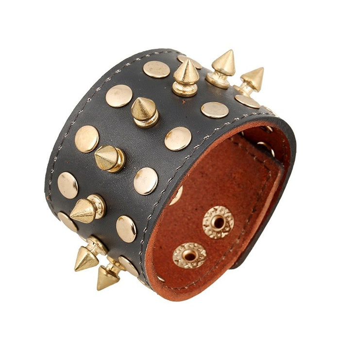 Punk Rock Genuine Cowhide Leather Bracelet For Men, European Fashion Jewelry Accessory
